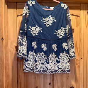 Sundance Navy Top with Cream Embroidery
